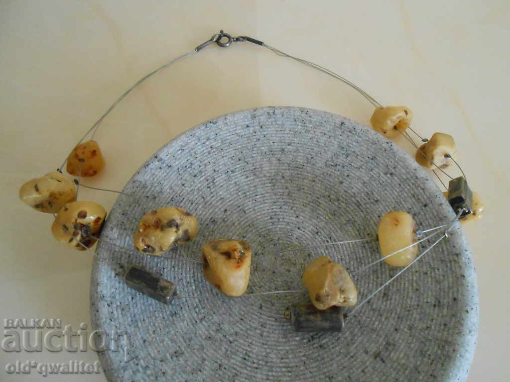 Old designer silver NECKLACE with natural AMBER - 7