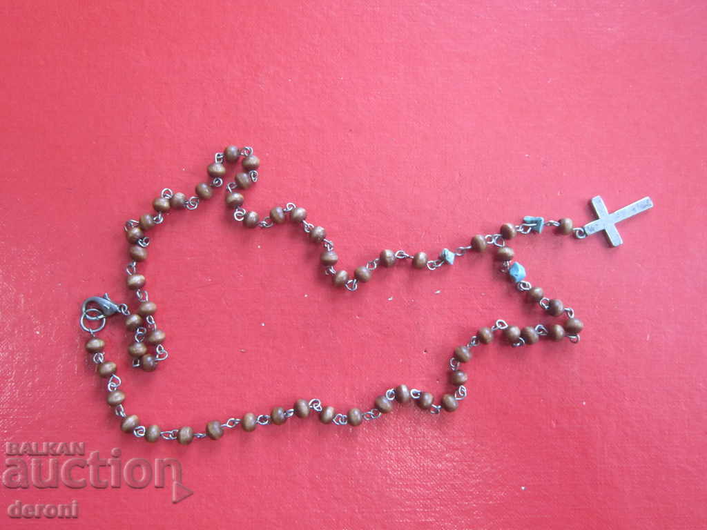 Υπέροχο ξύλινο κολιέ ροζάριο με σταυρό και τιρκουάζ - 5 Υπέροχο ξύλινο κολιέ ροζάριο με σταυρό και τιρκουάζ - 5