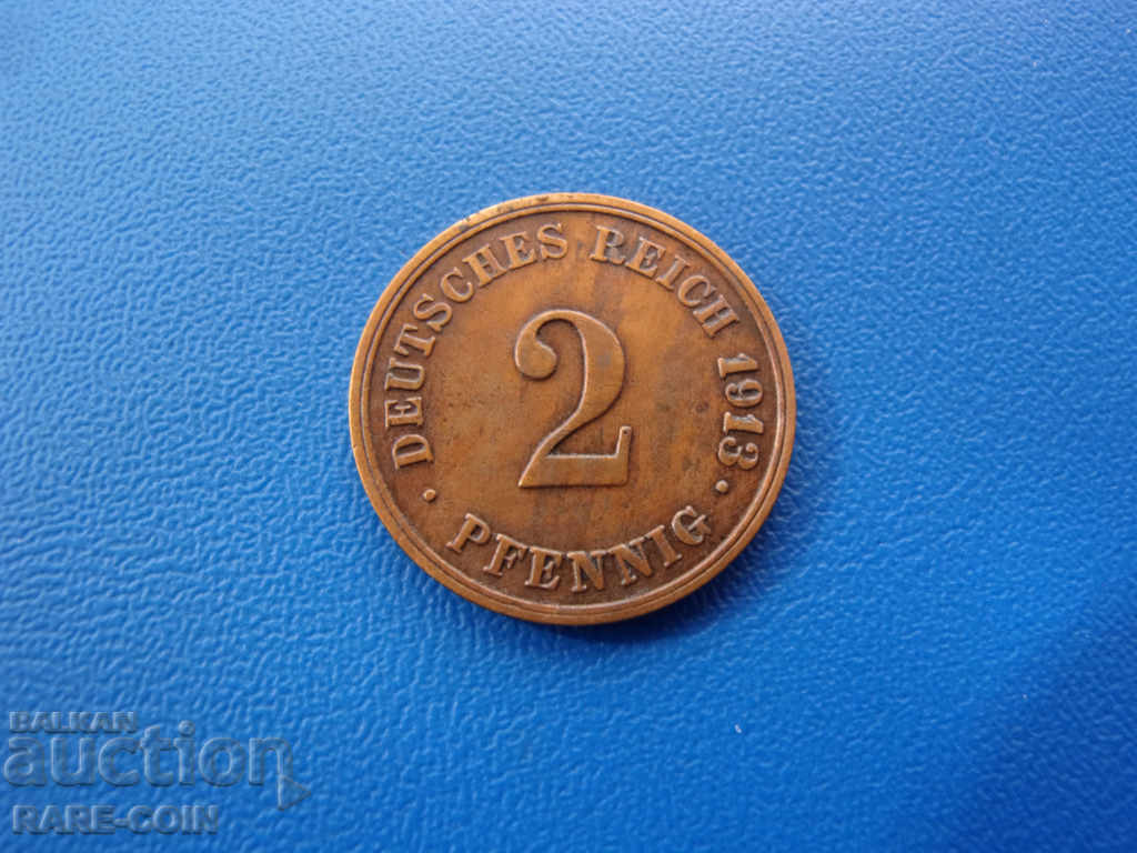 XII (122) Γερμανία Ράιχ 2 Pfennig 1913 G Σπάνια