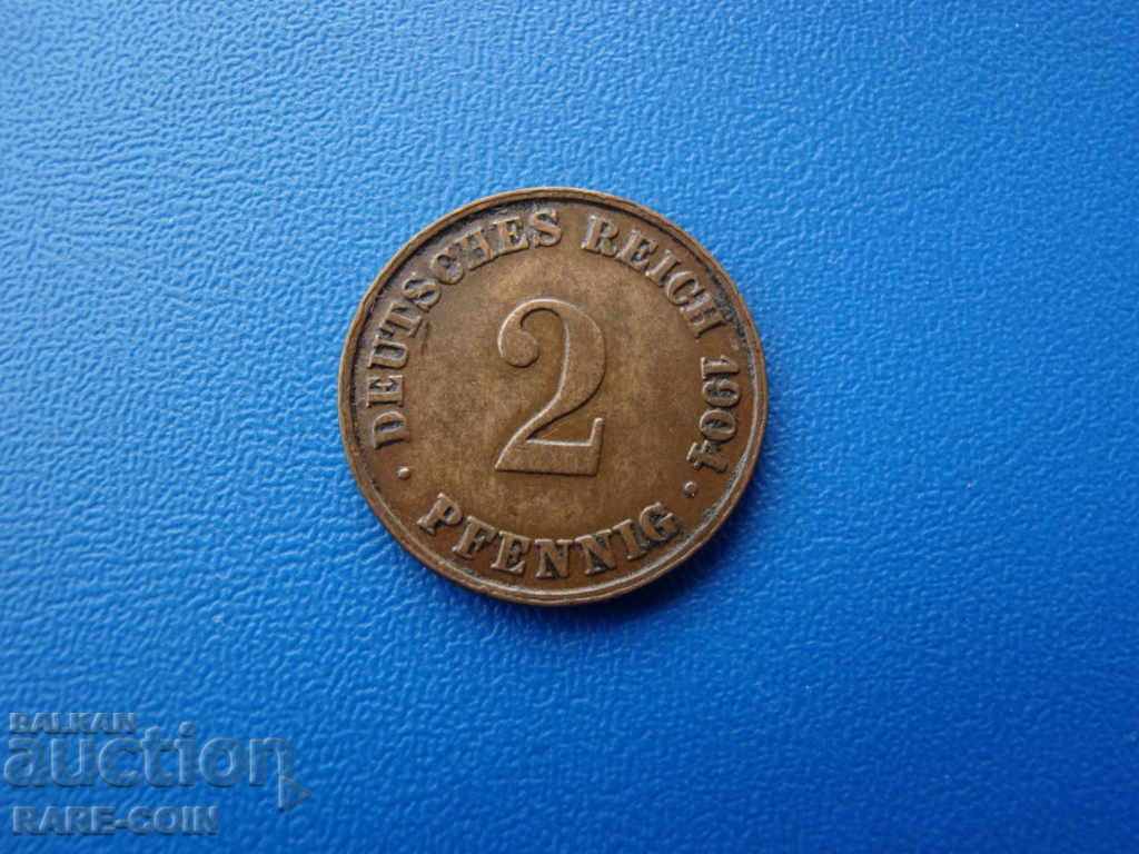 XII (138) Γερμανία Ράιχ 2 Pfennig 1904 J Rare