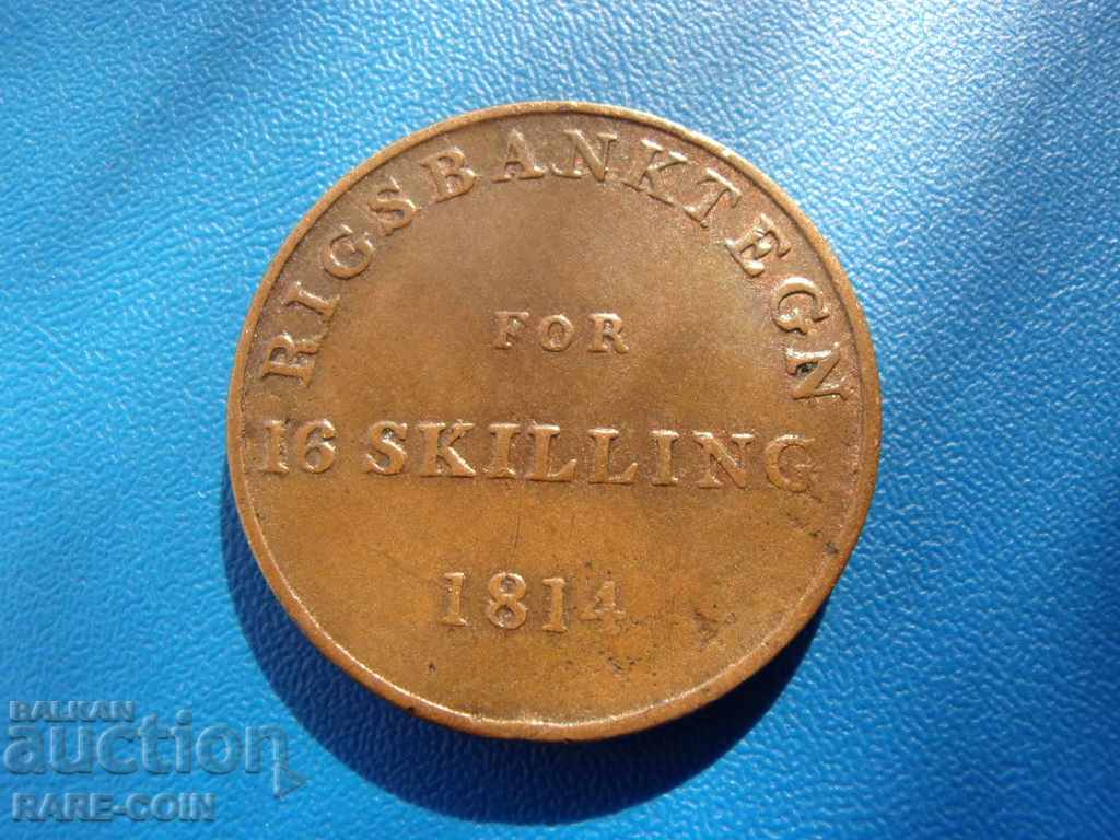 XII (159) Denmark 16 Skilling 1814 Very Rare