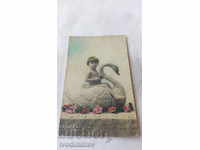 Postcard Naked girl on a pigeon 1930
