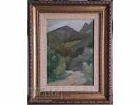 Painting 1954. Vasil Valchev Mountain Landscape River CERTIFICATE