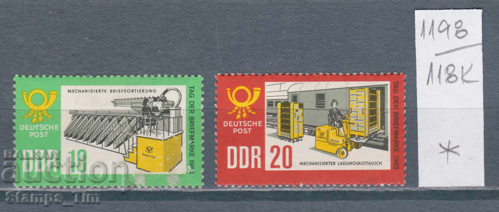 118K1198 / Γερμανία GDR 1963 γραμματόσημο ημερήσιου ταχυδρομικού βαγόνι τρένου (* / **)