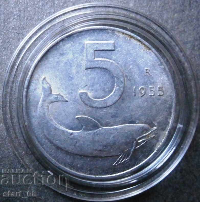 Italia 5 lire sterline 1955