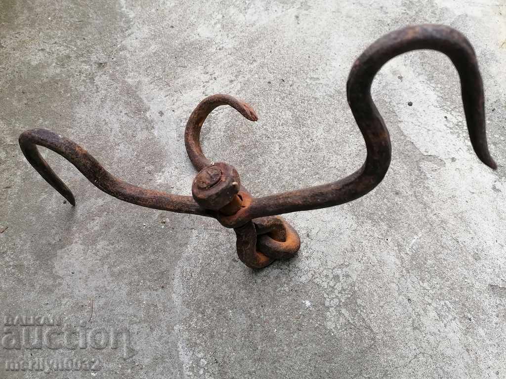 An old forged scraping hook, double twin - 5 An old forged scraping hook, double twin - 5