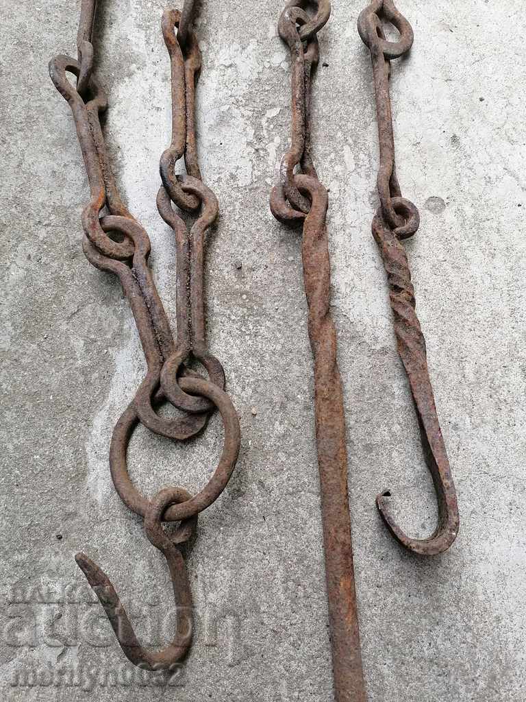 Livrarea Vechiul cârlig lanț forjat, cârlige cuier lanț focar