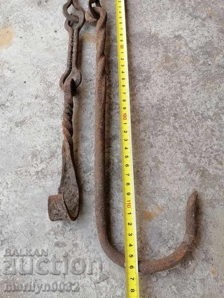 Vechiul cârlig lanț forjat, cârlige cuier lanț focar - 5
