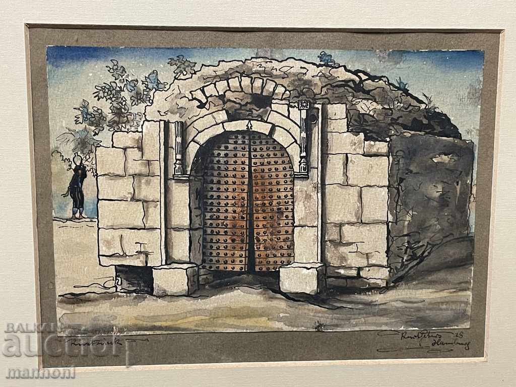 1553 Kurt Peters Ruse gate Künt ακουαρέλα υπογραφή 1928. με τιμή 420.00 BGN | € 214.74 1553 Kurt Peters Ruse gate Künt ακουαρέλα υπογραφή 1928. με τιμή 420.00 BGN | € 214.74