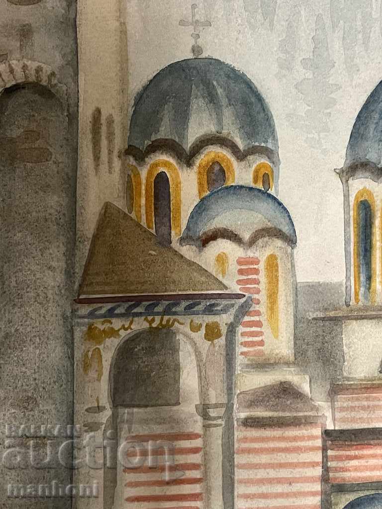 Auction  1556 Angel Botev Rila Monastery watercolor signed