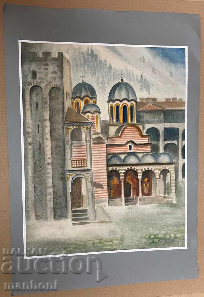 1556 Angel Botev Rila Monastery watercolor signed