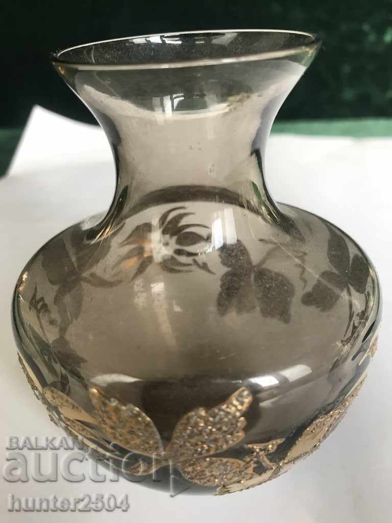 Vase-colored glass, gold decoration BG, height 10 cm