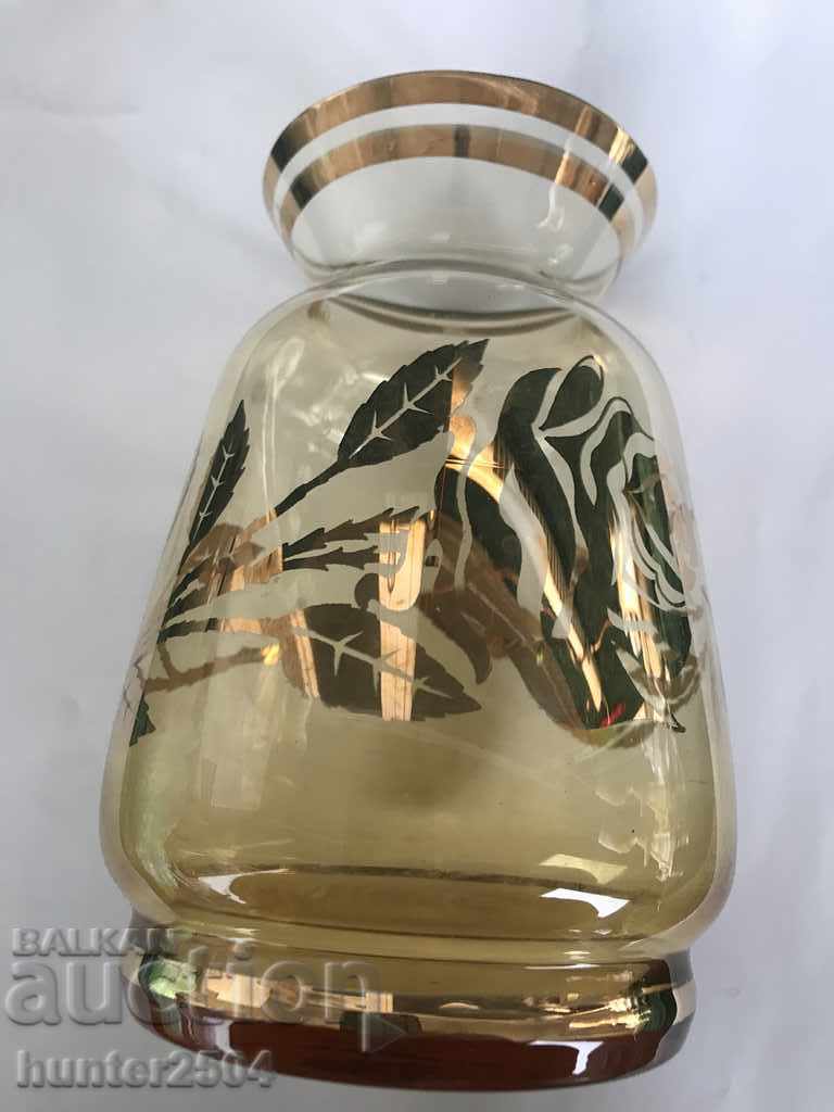Vase-colored glass, gold decoration BG, height 15 cm with price 29.95 BGN | € 15.31
