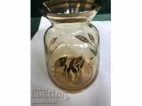 Vase-colored glass, gold decoration BG, height 15 cm