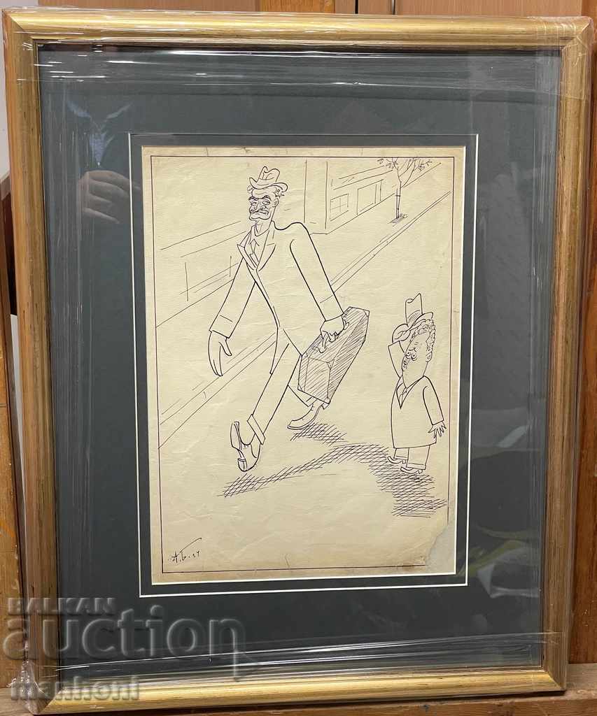 1559 Alexander Bozhinov ink drawing signed in 1934.