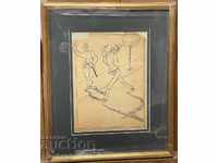 1560 Alexander Bozhinov ink drawing signed in 1934.