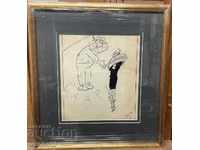 1562 Alexander Bozhinov ink drawing signed in 1936.