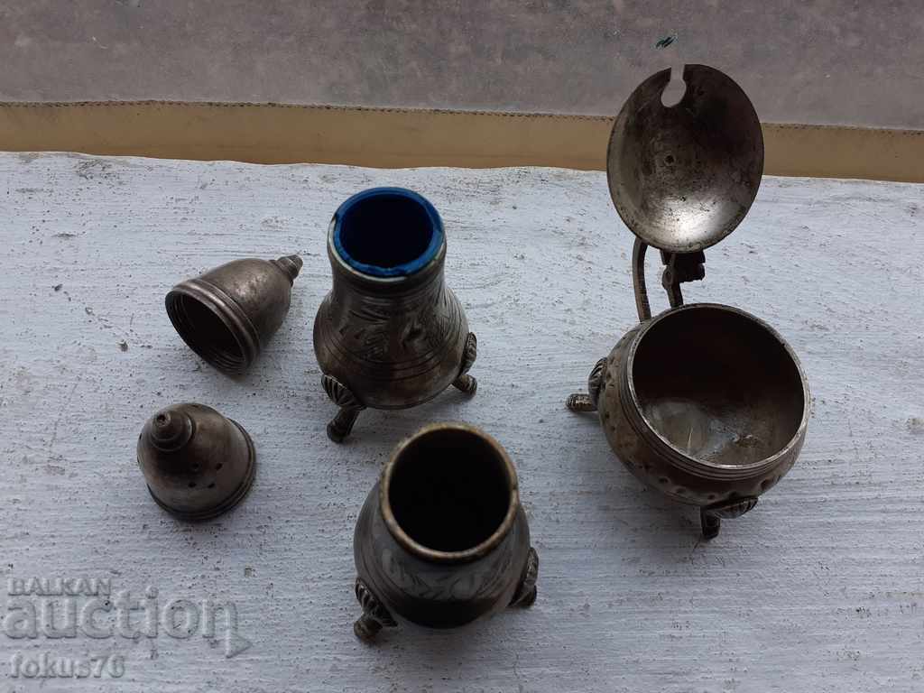 Auction Old antique baroque set of small salt shakers Auction Old antique baroque set of small salt shakers