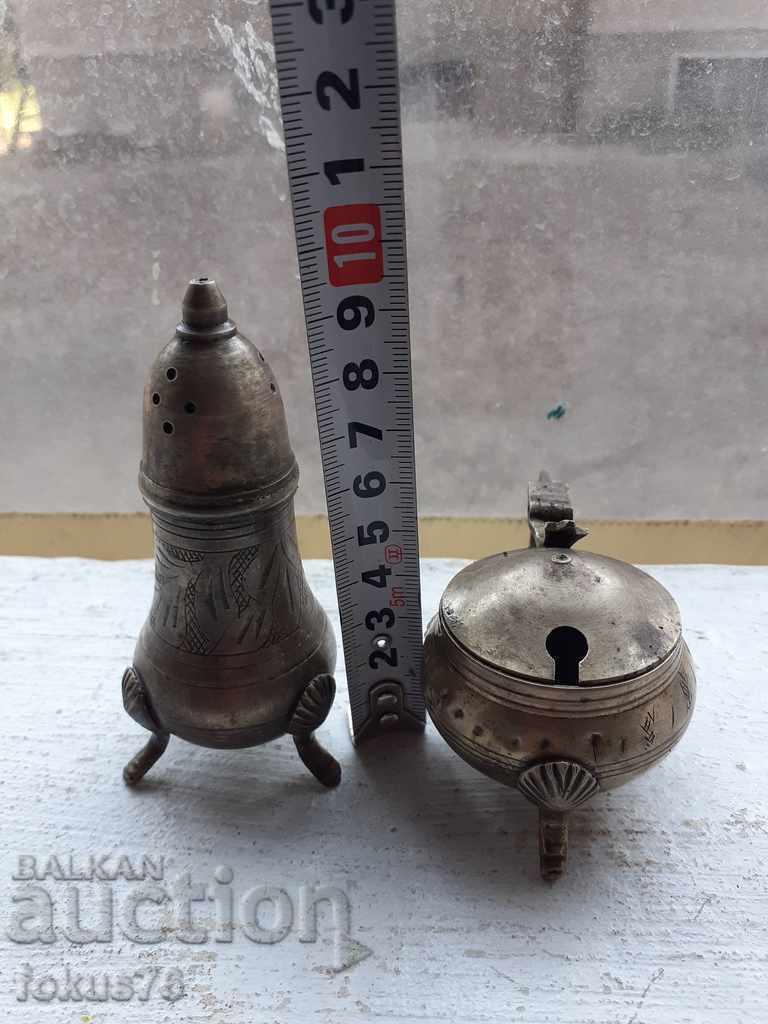 Delivery of Old antique baroque set of small salt shakers Delivery of Old antique baroque set of small salt shakers