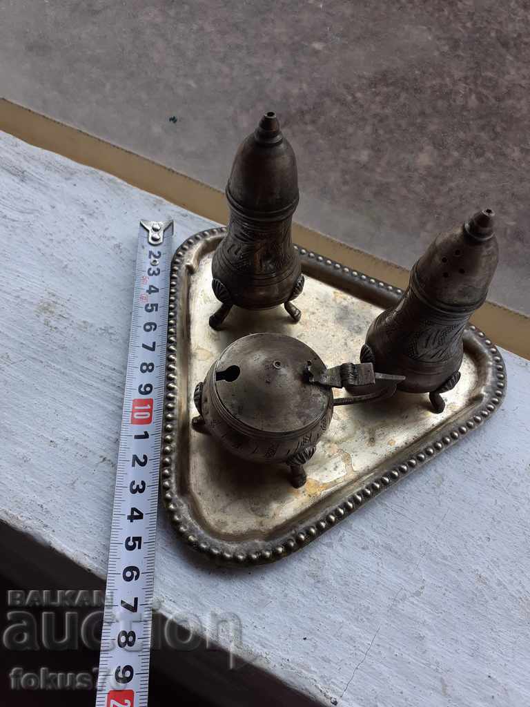 Old antique baroque set of small salt shakers - 5 Old antique baroque set of small salt shakers - 5