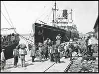 Бургас пристанище кораб докери снимка 1930 стъкло диапозитив