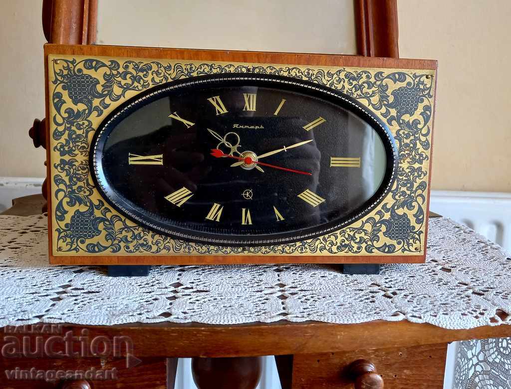 Amber collector's clock, fireplace, works