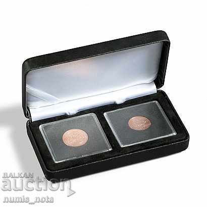 кожена кутия за съхранение на 2 монети в капсули QUADRUM