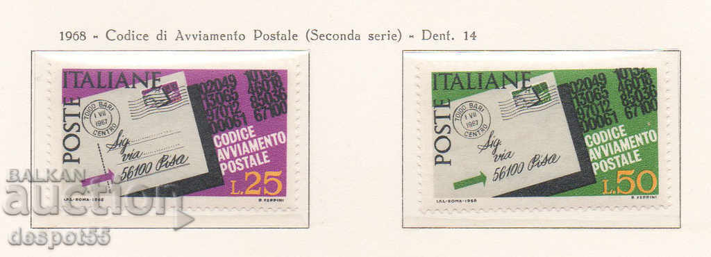 1968. Ιταλία. Εισαγάγετε ταχυδρομικούς κώδικες.