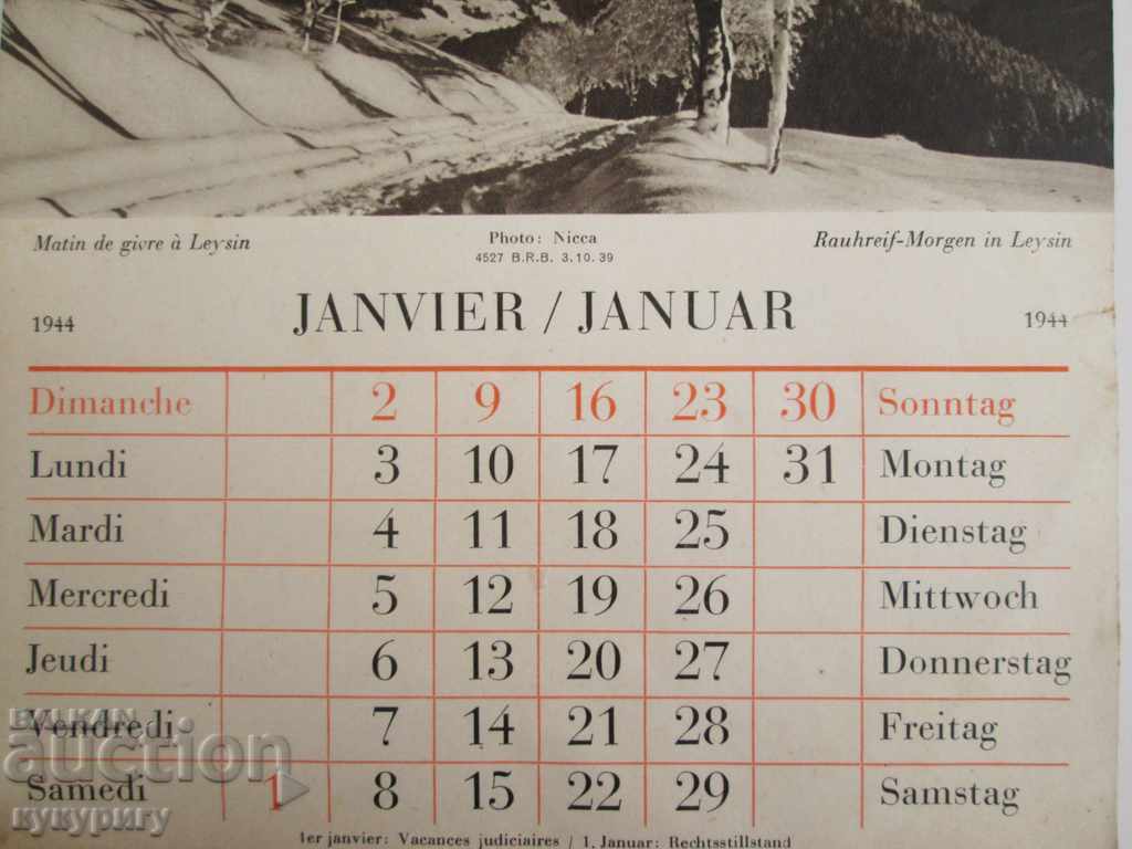 Old desktop Swiss calendar for 1944 - 5 Old desktop Swiss calendar for 1944 - 5