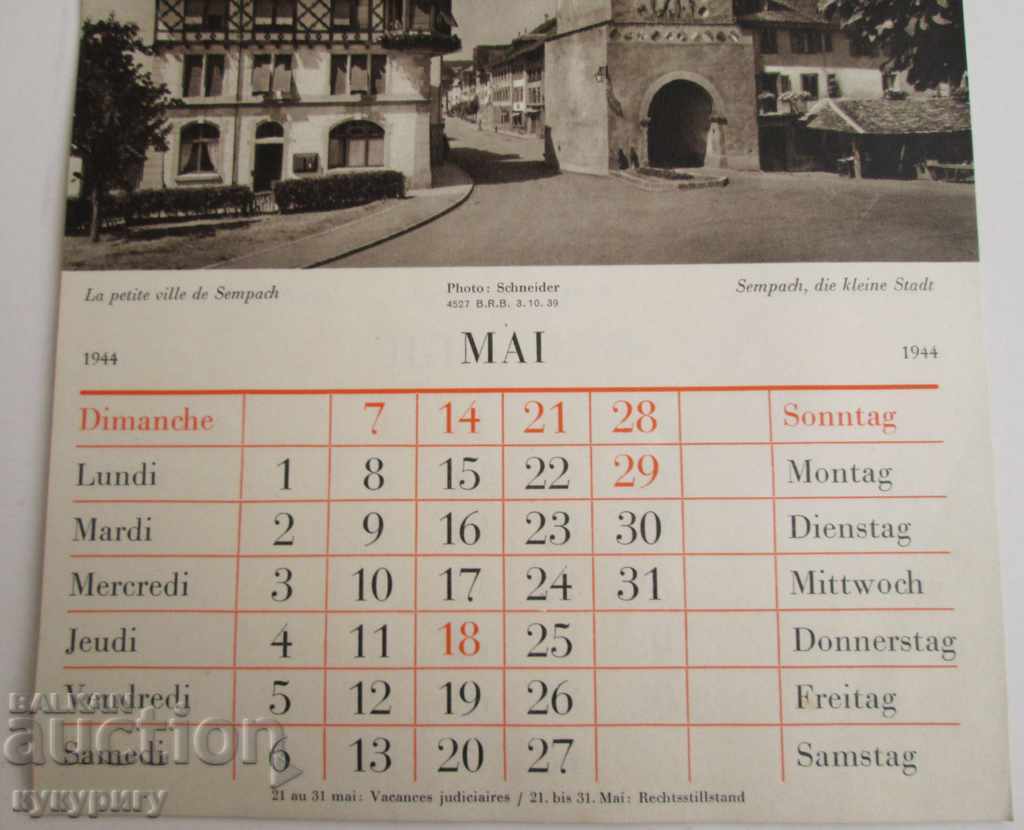 Old desktop Swiss calendar for 1944 - 6 Old desktop Swiss calendar for 1944 - 6