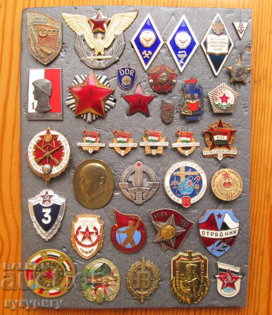 Lot collection of 35 pieces of old badges signs rhombus sign enamel