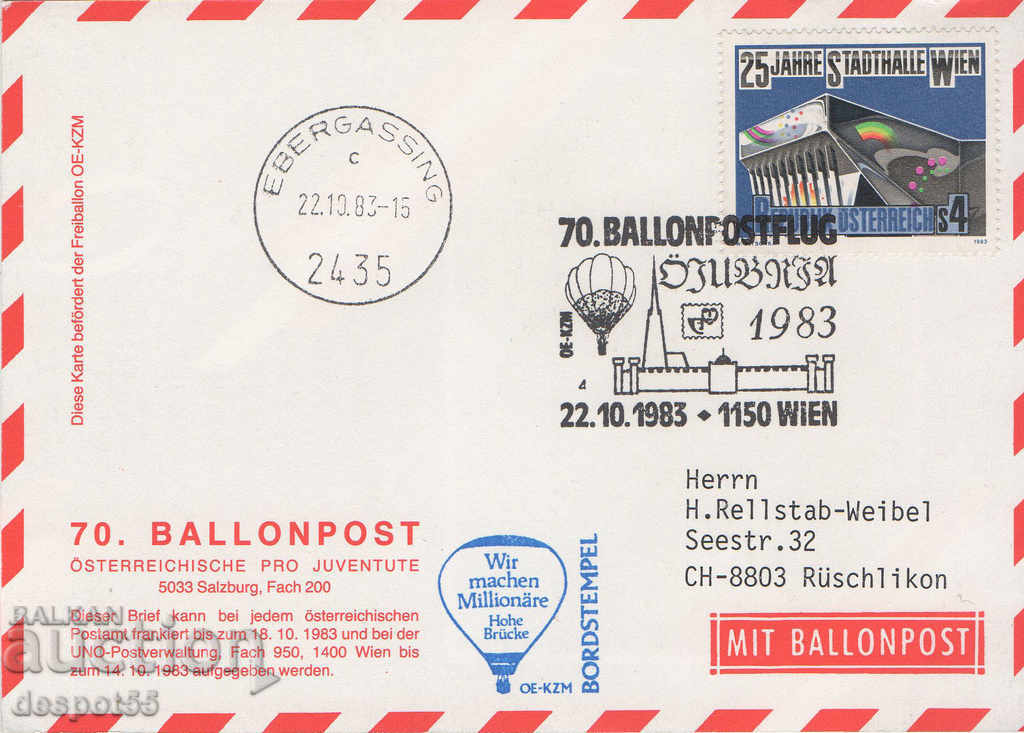 1983. Austria. Poștă cu balon. Card.