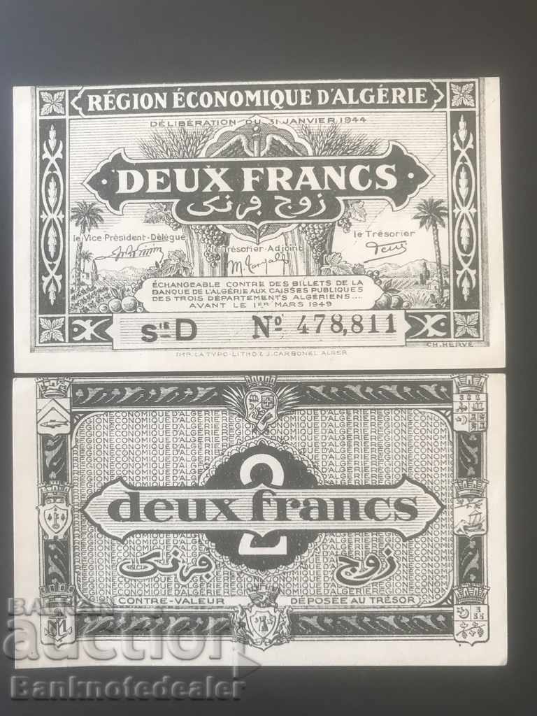 Algeria 2 franci 1944 Pick 99 Ref 8810