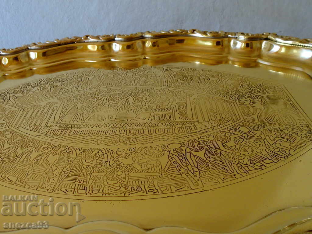 Auction  Bronze tray baroque, painting Egypt.