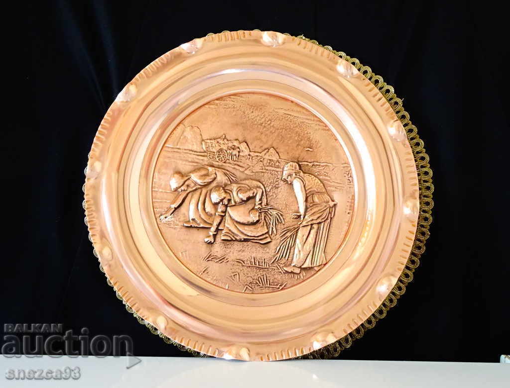 Farfurie de cupru cu pictură Culegerea grânelor de Jean-Francois Mil - 6 Farfurie de cupru cu pictură Culegerea grânelor de Jean-Francois Mil - 6