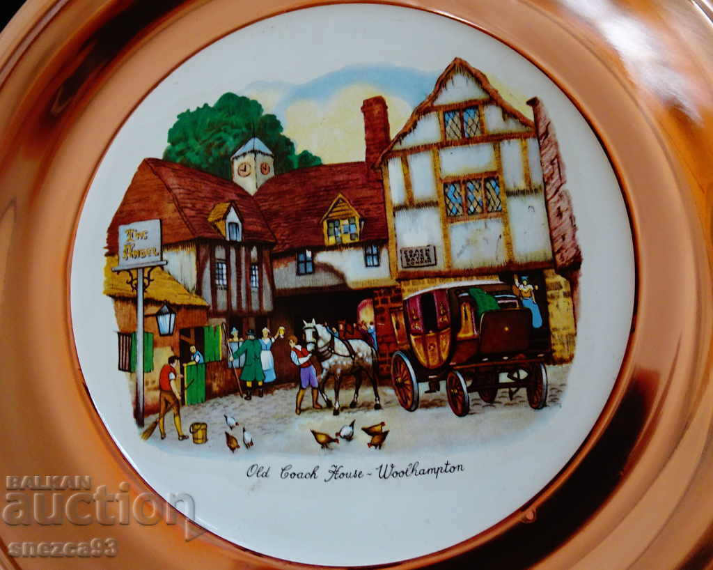 English copper panel with picture, marking. with price 35.00 BGN | € 17.90