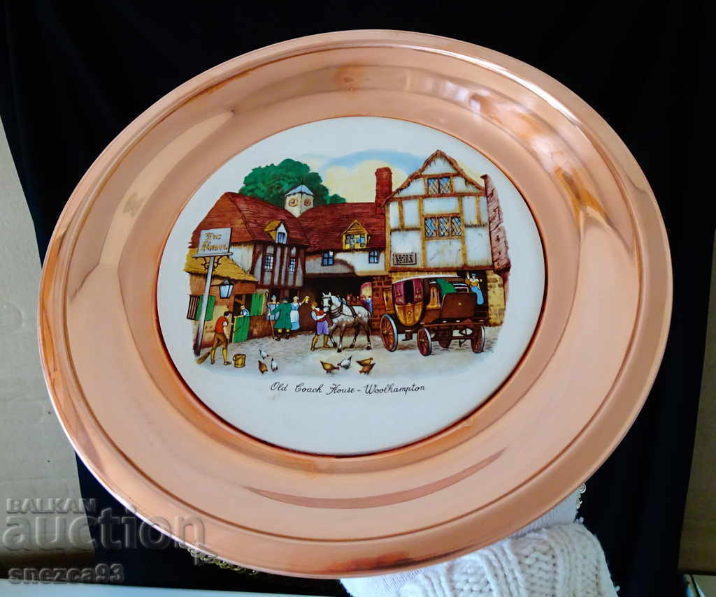English copper panel with picture, marking. - 7