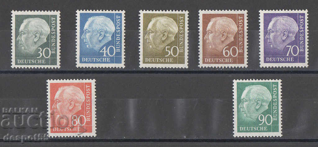 1957. West Germany. Professor Th. Heuss - New size and colors 1957. West Germany. Professor Th. Heuss - New size and colors