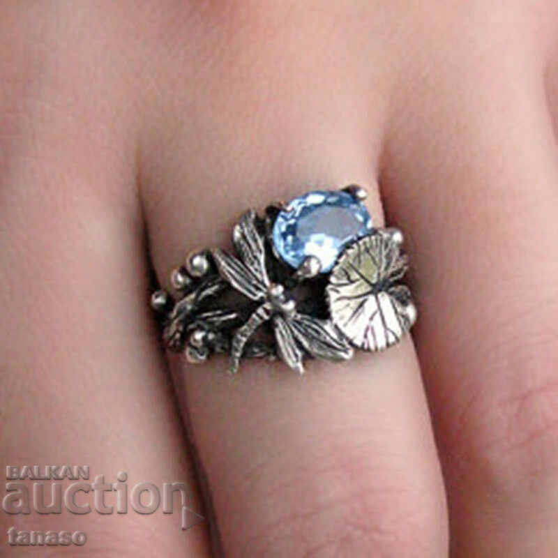 Delivery of Retro ring with blue topaz, leaf appliques, butterfly Delivery of Retro ring with blue topaz, leaf appliques, butterfly
