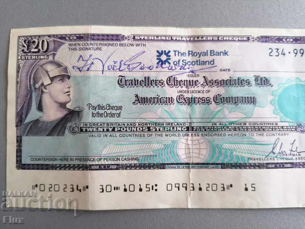 Bank check - Royal Bank of Scotland | 2015 with price 10.00 BGN | € 5.11