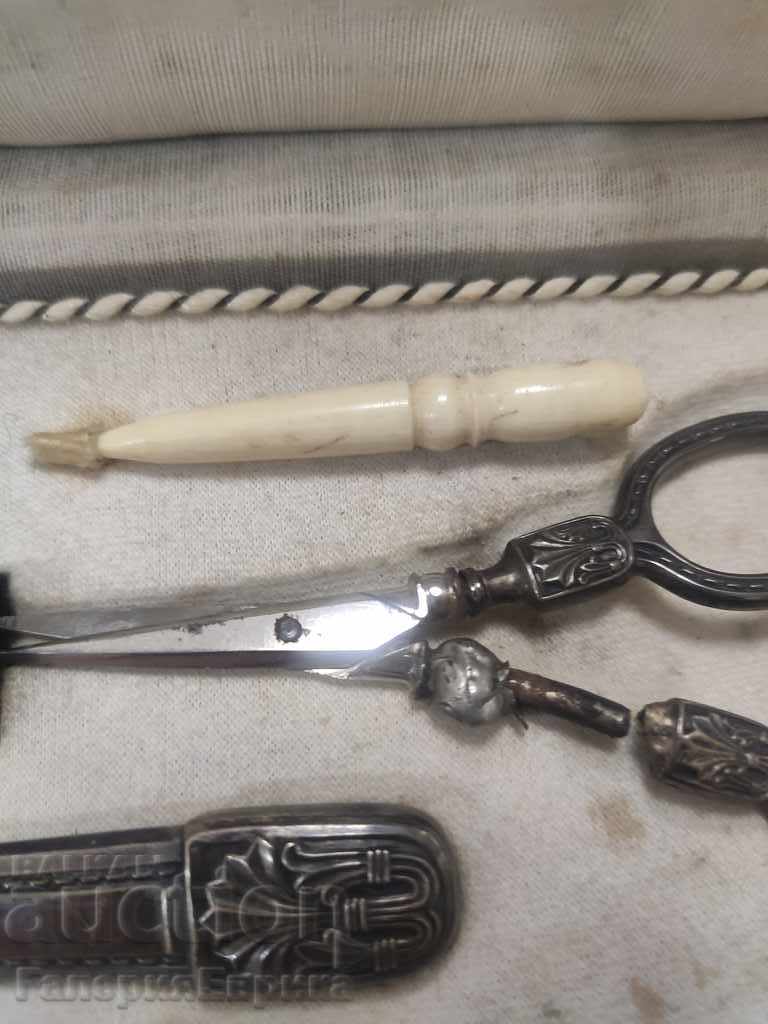 Old sewing kit silver ivory - 5 Old sewing kit silver ivory - 5