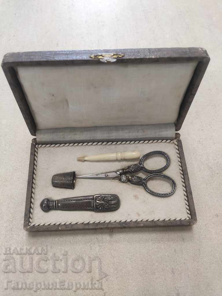 Old sewing kit silver ivory