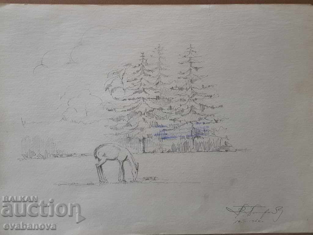 Master drawing Toma Petrov1908-1972 Landscape with doe with price 50.00 BGN | € 25.56 Master drawing Toma Petrov1908-1972 Landscape with doe with price 50.00 BGN | € 25.56