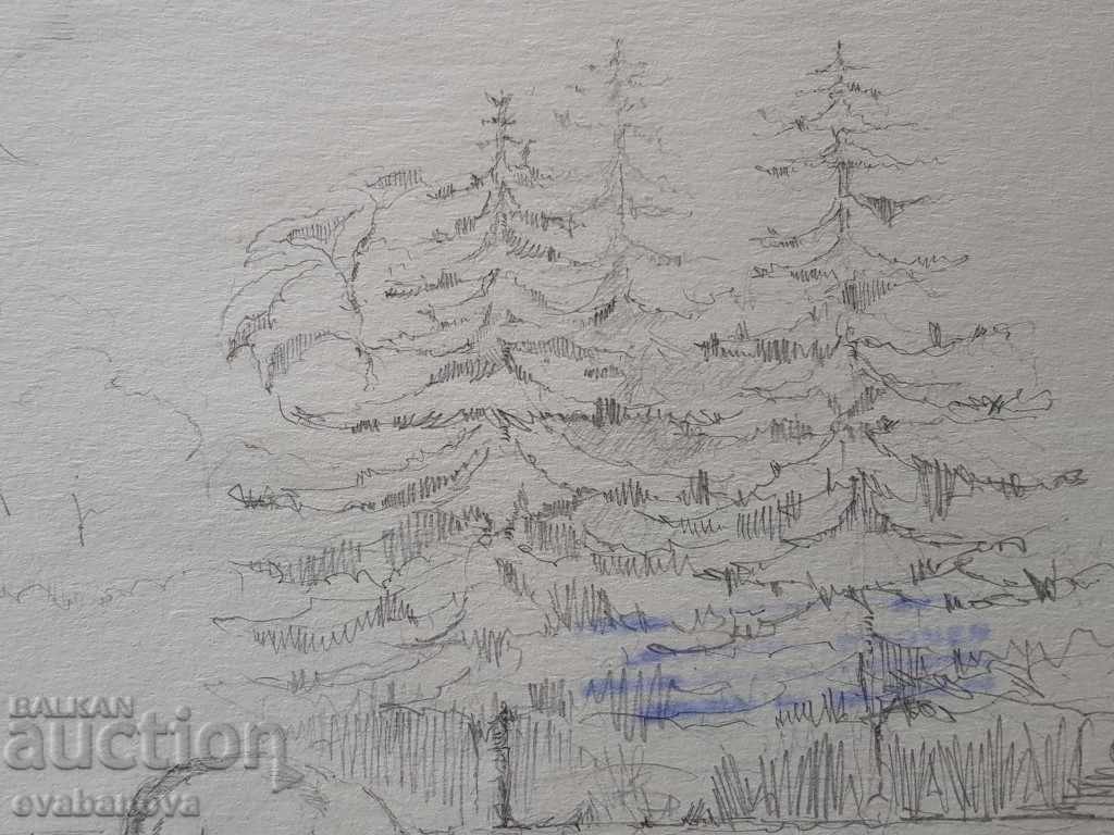 Master drawing Toma Petrov1908-1972 Landscape with doe - 6 Master drawing Toma Petrov1908-1972 Landscape with doe - 6