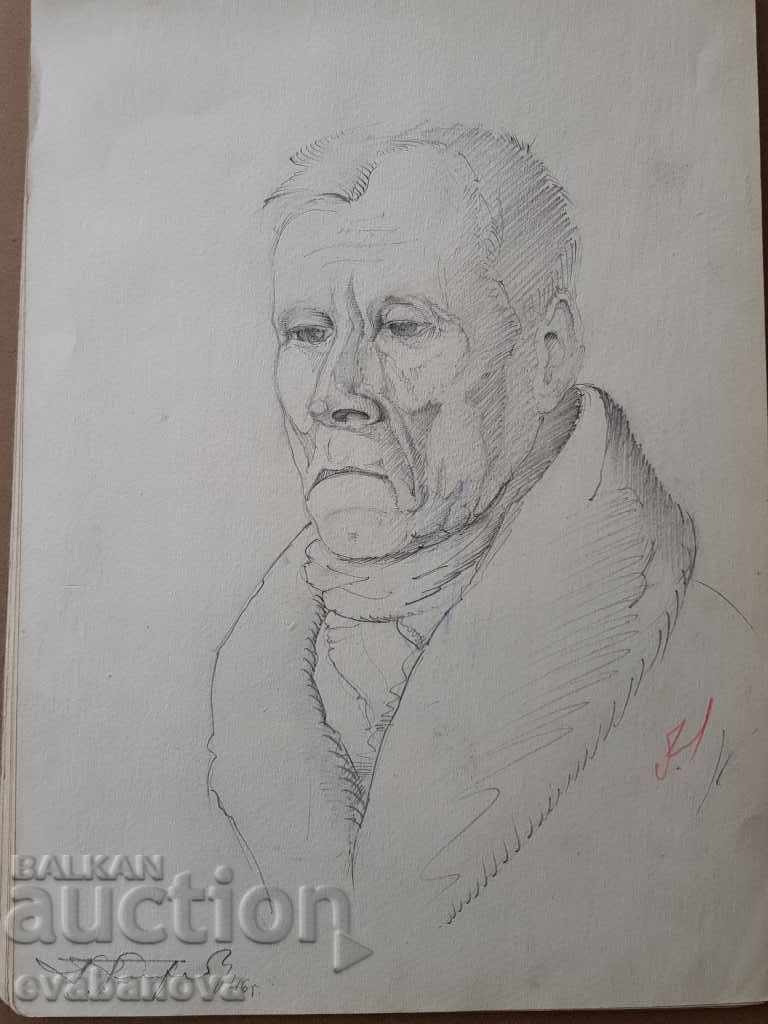 Master drawing Toma Petrov(1908-1972) Portrait of a man