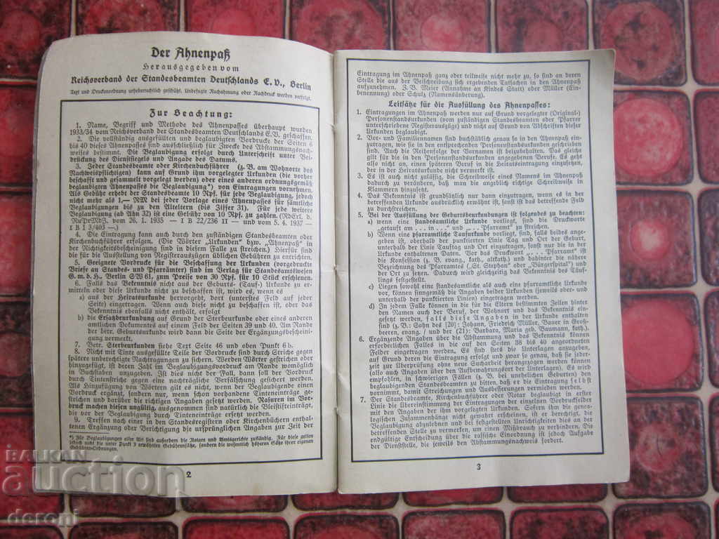 Auction Old German document 3 Reich Original Auction Old German document 3 Reich Original