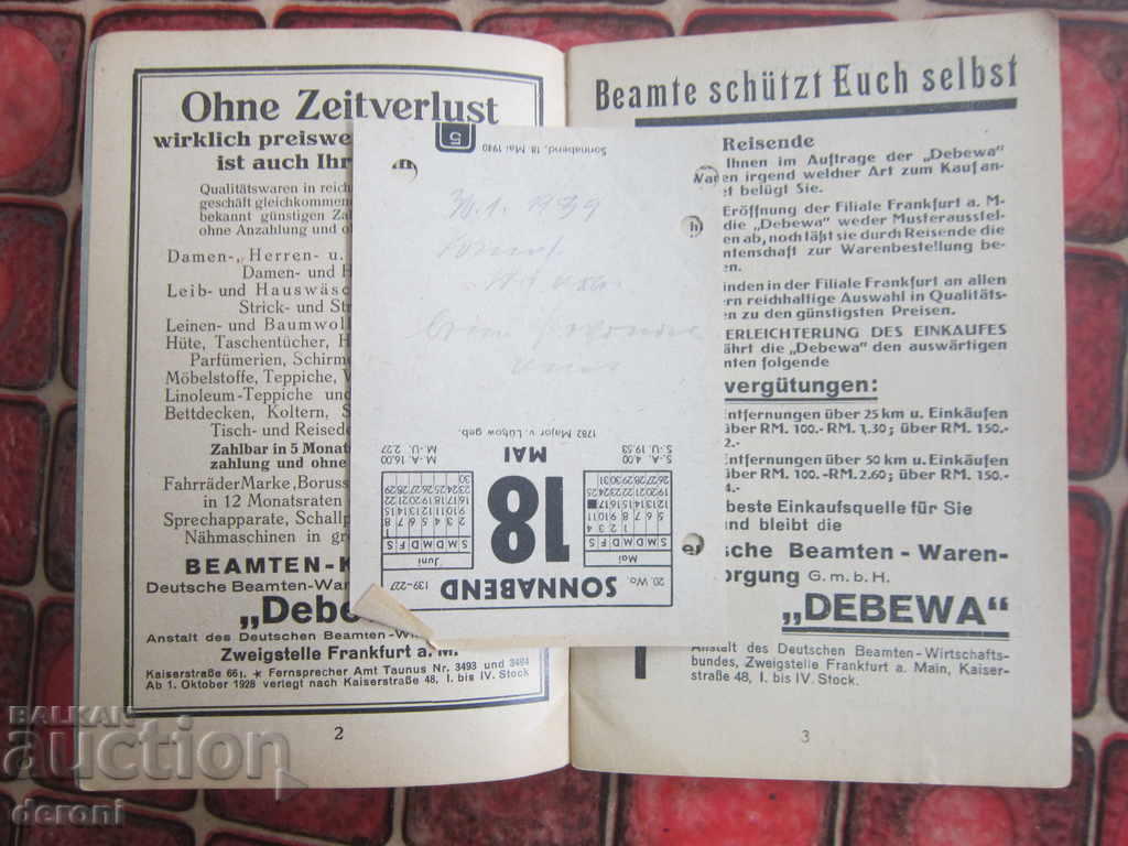 Auction German document 3 Reich Salary table Original Auction German document 3 Reich Salary table Original