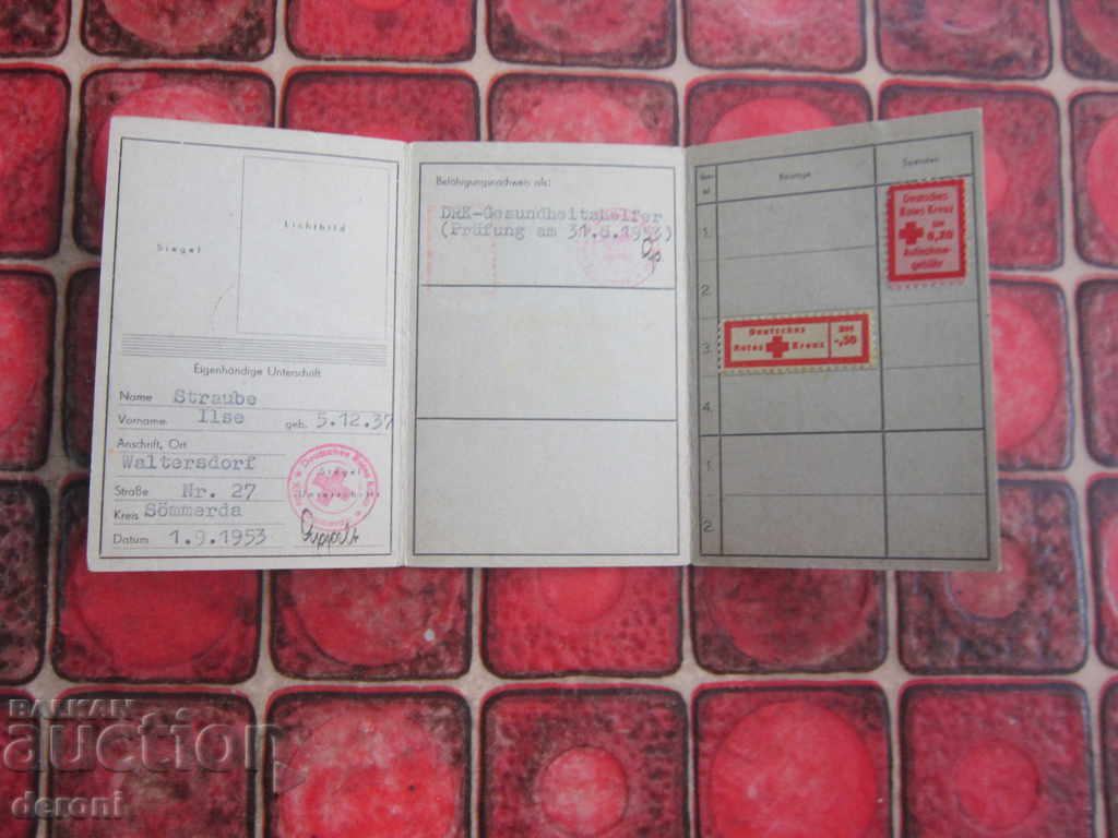 Old German document Red Cross map with price 10.00 BGN | € 5.11