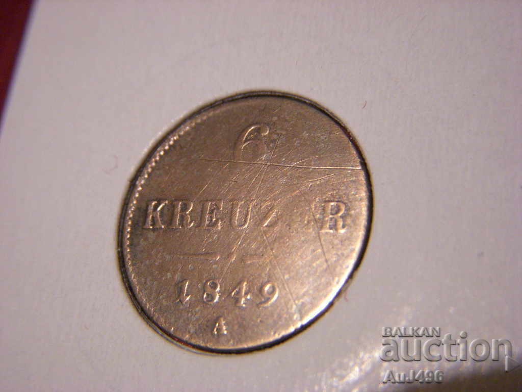 Delivery of 6 KREUZER 1849 - Top coin, stamp! Delivery of 6 KREUZER 1849 - Top coin, stamp!