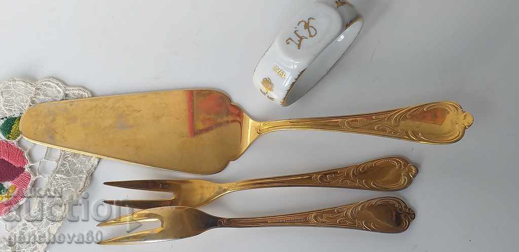 Delivery of SOLINGEN spatula, forks and porcelain ring with initials